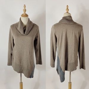 CHICOS Asymmetrical Hem Cowlneck Pullover Tan Gray